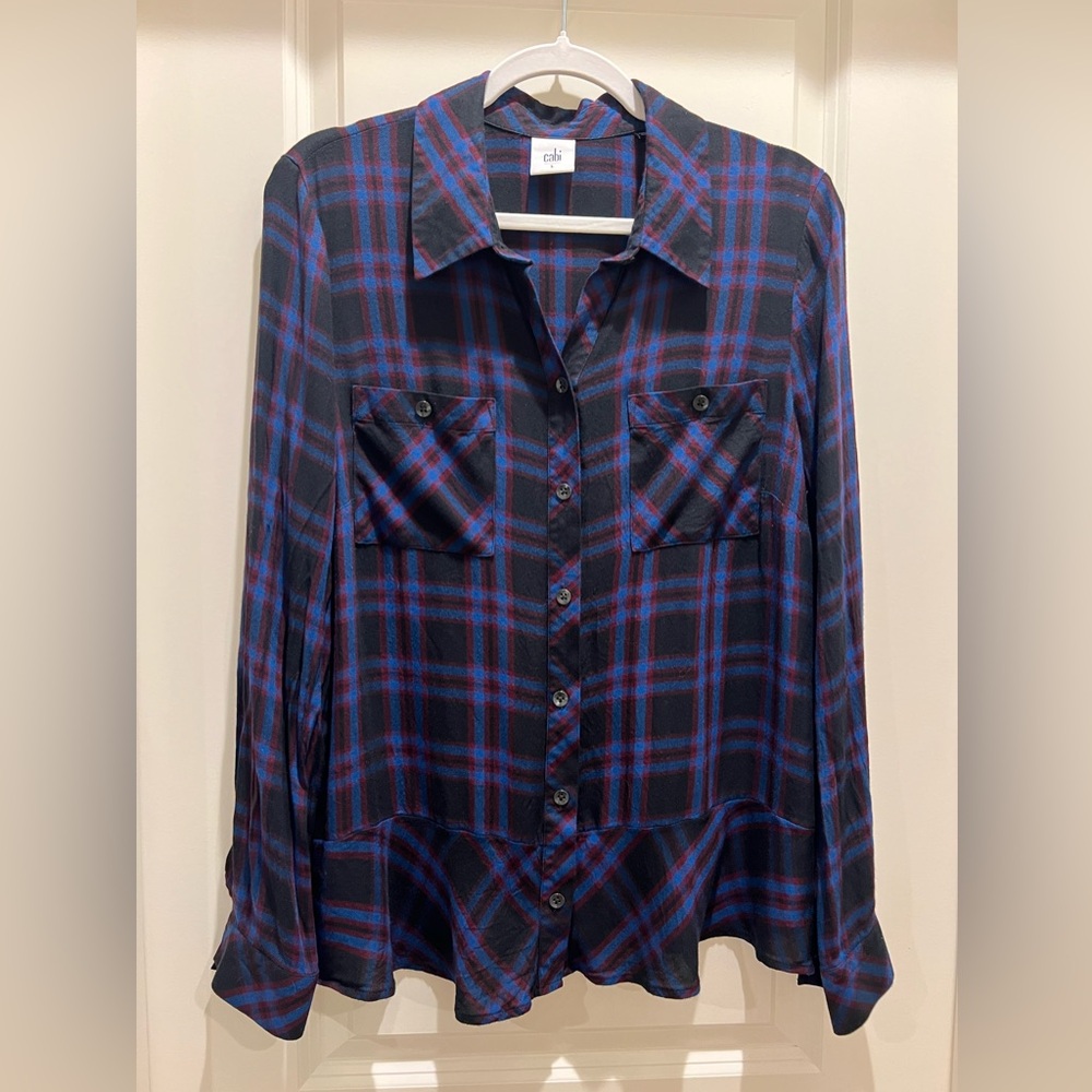 CAbi Blue and Red Plaid Blouse